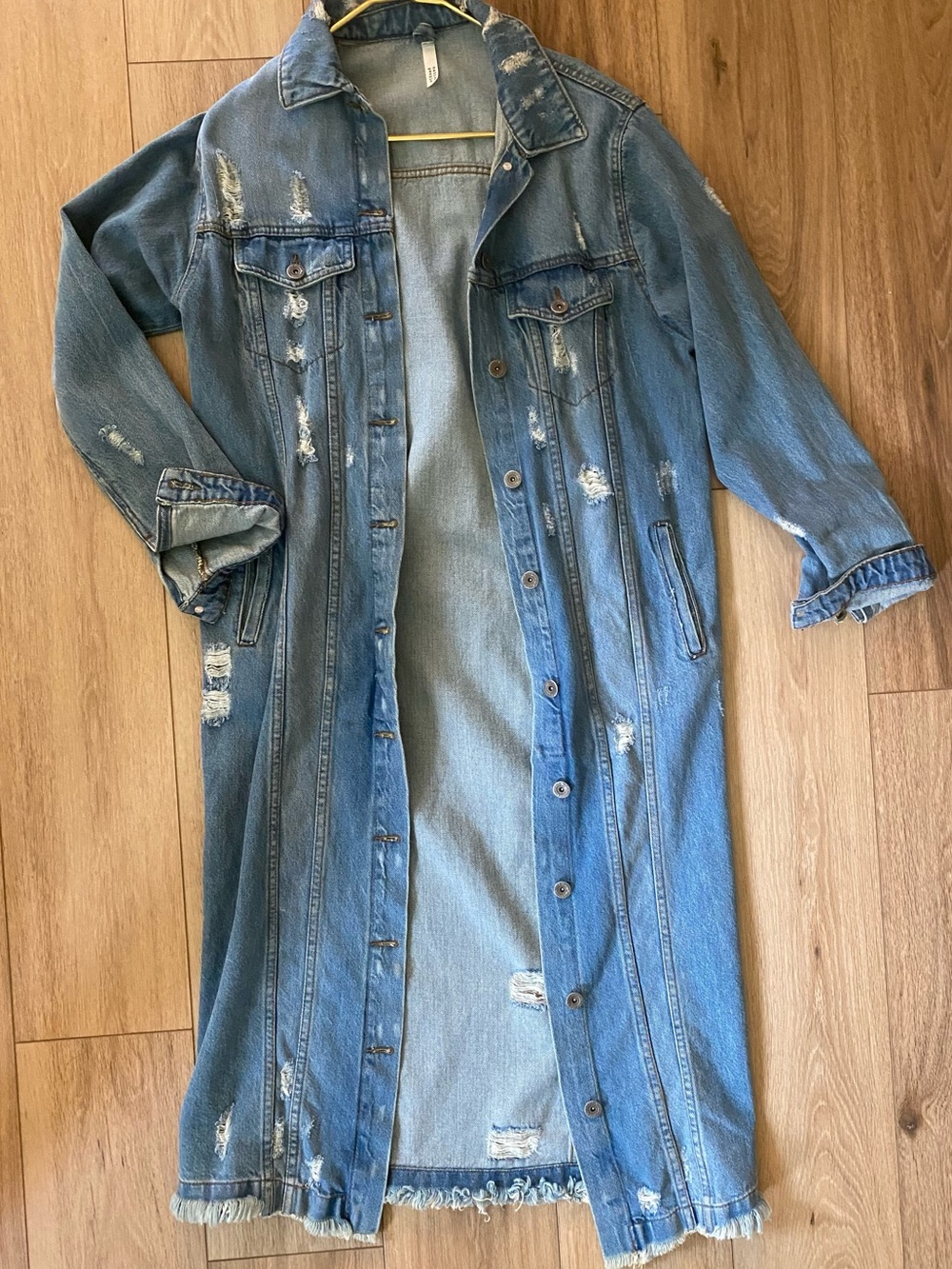 Women's Distressed Denim Trench Coat